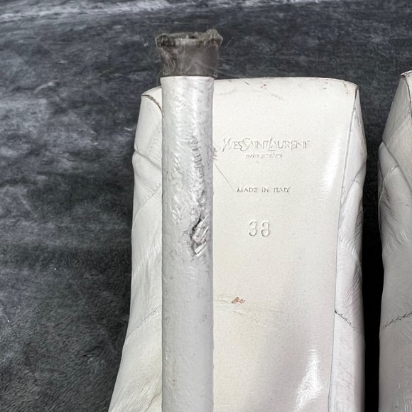 YSL Yves Saint Laurent Peep Toe Pump Light Gray Putty Leather Stiletto 38 US 8 - Picture 8 of 10